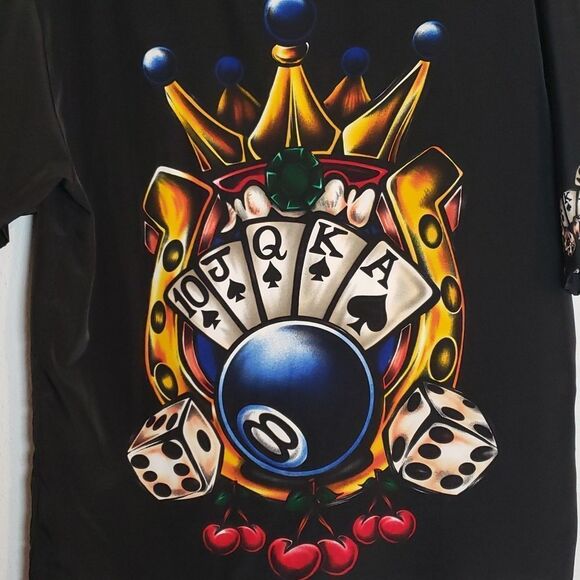 Men's Lucky Gambling Shirt 8 Ball Cards Las‎ Vegas Cards Dice Crown S1ot Machine - Picture 4 of 6